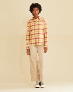 ALTERNATE VIEW OF WOMEN'S BOYFRIEND DOUBLE-BRUSHED FLANNEL SHIRT IN SAHARA SAND/REDWOOD PLAID image number 5