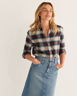 ALTERNATE VIEW OF WOMEN'S BOYFRIEND DOUBLE-BRUSHED FLANNEL SHIRT IN BLUE/RED GERANIUM PLAID image number 5