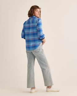 ALTERNATE VIEW OF WOMEN'S BOYFRIEND DOUBLE-BRUSHED FLANNEL SHIRT IN BLUE/REDWOOD PLAID image number 3