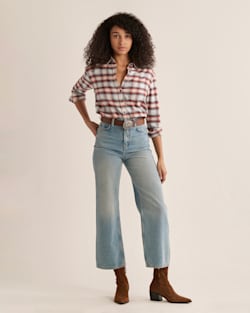 WOMEN'S BOYFRIEND DOUBLE-BRUSHED FLANNEL SHIRT IN DUSTY BLUE/RED MULTI PLAID image number 1