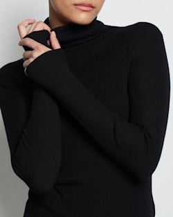 ALTERNATE VIEW OF WOMEN'S FITTED MERINO TURTLENECK IN BLACK image number 2