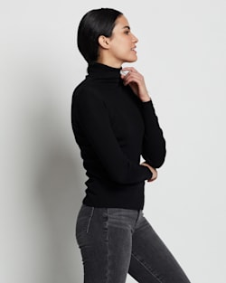 ALTERNATE VIEW OF WOMEN'S FITTED MERINO TURTLENECK IN BLACK image number 4