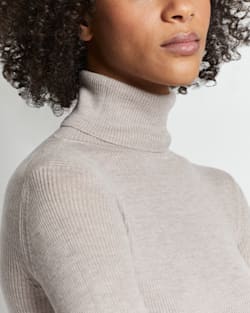 ALTERNATE VIEW OF WOMEN'S RIB MERINO TURTLENECK IN SOFT TAUPE HEATHER image number 2