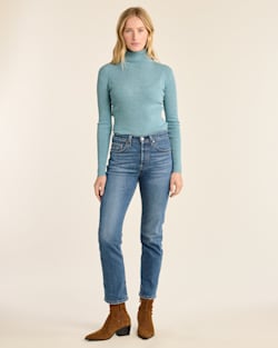 ALTERNATE VIEW OF WOMEN'S FITTED MERINO TURTLENECK IN ATLANTIC BLUE HEATHER image number 4