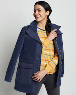 ALTERNATE VIEW OF WOMEN'S DEARBORN BERBER FLEECE BARN COAT IN INDIGO image number 6