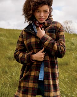 WOMEN'S SAGE BERBER FLEECE SHIRT JACKET IN SADDLE PLAID image number 1