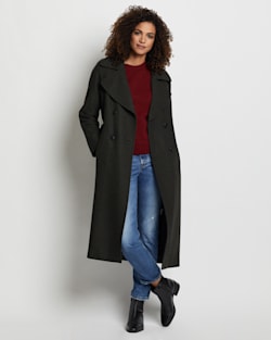 WOMEN'S UPTOWN LONG WOOL COAT IN OLIVE/CHARCOAL HERRINGBONE image number 1