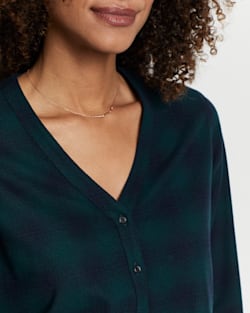 ALTERNATE VIEW OF WOMEN'S LENA MERINO V-NECK SHIRT IN GREEN/NAVY SHADOW PLAID image number 3