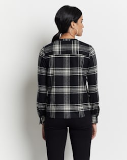 ALTERNATE VIEW OF WOMEN'S LENA MERINO V-NECK SHIRT IN BLACK/IVORY TARTAN image number 3