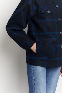 ALTERNATE VIEW OF WOMEN'S MARIS WOOL COAT IN BLACK/BLUE PLAID image number 3