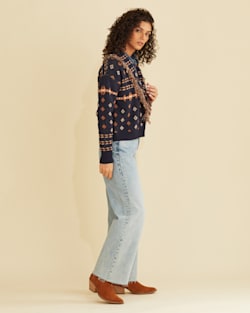 ALTERNATE VIEW OF WOMEN'S FRINGE SHAWL CARDIGAN IN NAVY MULTI image number 2