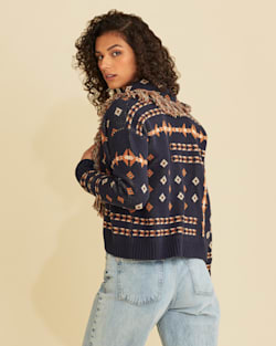 ALTERNATE VIEW OF WOMEN'S FRINGE SHAWL CARDIGAN IN NAVY MULTI image number 3