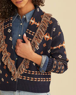 ALTERNATE VIEW OF WOMEN'S FRINGE SHAWL CARDIGAN IN NAVY MULTI image number 4