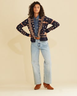 ALTERNATE VIEW OF WOMEN'S FRINGE SHAWL CARDIGAN IN NAVY MULTI image number 5