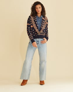 ALTERNATE VIEW OF WOMEN'S FRINGE SHAWL CARDIGAN IN NAVY MULTI image number 6