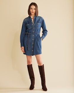 WOMEN'S CHAMBRAY SHIRT DRESS IN MEDIUM BLUE image number 1