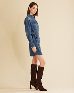 ALTERNATE VIEW OF WOMEN'S CHAMBRAY SHIRT DRESS IN MEDIUM BLUE image number 2