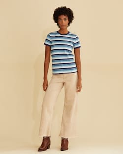 WOMEN'S DESCHUTES RINGER TEE IN BLUE MULTI STRIPE image number 1