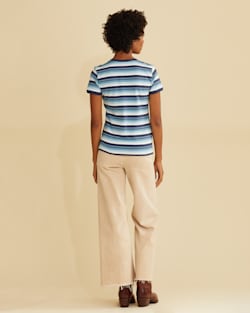 ALTERNATE VIEW OF WOMEN'S DESCHUTES RINGER TEE IN BLUE MULTI STRIPE image number 3