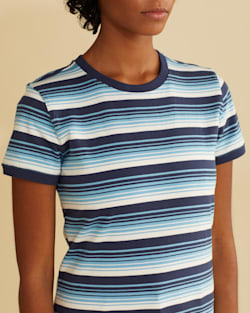 ALTERNATE VIEW OF WOMEN'S DESCHUTES RINGER TEE IN BLUE MULTI STRIPE image number 4
