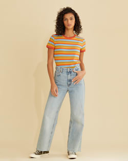 WOMEN'S DESCHUTES RINGER TEE IN RUST/BLUE STRIPE MULTI image number 1