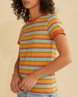 ALTERNATE VIEW OF WOMEN'S DESCHUTES RINGER TEE IN RUST/BLUE STRIPE MULTI image number 2