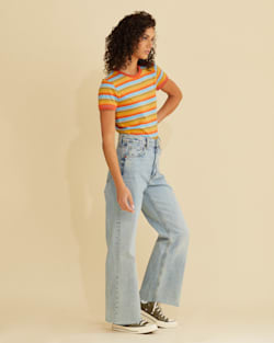 ALTERNATE VIEW OF WOMEN'S DESCHUTES RINGER TEE IN RUST/BLUE STRIPE MULTI image number 4