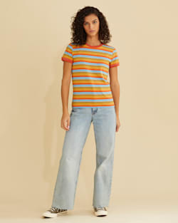 ALTERNATE VIEW OF WOMEN'S DESCHUTES RINGER TEE IN RUST/BLUE STRIPE MULTI image number 5