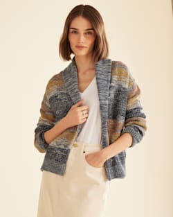 ALTERNATE VIEW OF WOMEN'S ELLIS COVE COTTON CARDIGAN IN VINTAGE BLUE MULTI image number 4