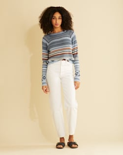 WOMEN'S RAGLAN COTTON GRAPHIC SWEATER IN SKY BLUE MULTI image number 1