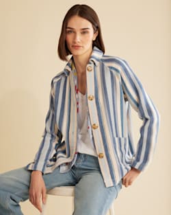 ALTERNATE VIEW OF WOMEN'S COTTON CHORE JACKET IN INDIGO MULTI STRIPE image number 2
