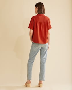 ALTERNATE VIEW OF WOMEN'S BUTTON-UP COTTON GAUZE SHIRT IN RED OCHRE image number 3