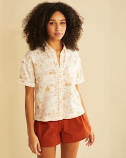 ALTERNATE VIEW OF WOMEN'S BUTTON-UP COTTON GAUZE SHIRT IN IVORY DESERT MULTI image number 2