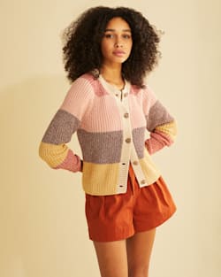 WOMEN'S MAE STRIPED COTTON CARDIGAN IN SUNSET MULTI image number 1