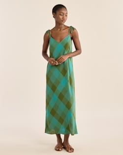WOMEN'S ASTORIA SLIP DRESS IN TEAL/GREEN CHECK image number 1