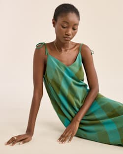 ALTERNATE VIEW OF WOMEN'S ASTORIA SLIP DRESS IN TEAL/GREEN CHECK image number 5