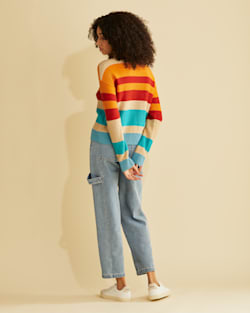 ALTERNATE VIEW OF WOMEN'S BOLD STRIPE COTTON PULLOVER IN AQUA/ORANGE MULTI image number 3