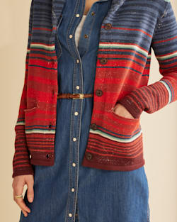 ALTERNATE VIEW OF WOMEN'S LONE PINE COTTON CAMP CARDIGAN IN RED OCHRE/INDIGO MULTI image number 4