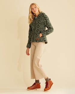 ALTERNATE VIEW OF WOMEN'S FLEECE HOODED JACKET IN MOSS/FOREST DIAMOND RIVER image number 2