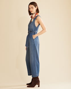 ALTERNATE VIEW OF WOMEN�S CHAMBRAY JUMPSUIT IN MEDIUM BLUE image number 2
