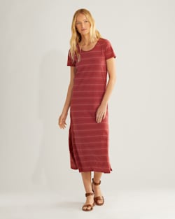 WOMEN'S COTTON SLUB MIDI DRESS IN ROSEWOOD STRIPE image number 1