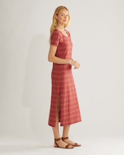 ALTERNATE VIEW OF WOMEN'S COTTON SLUB MIDI DRESS IN ROSEWOOD STRIPE image number 2