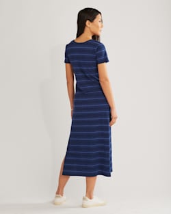 ALTERNATE VIEW OF WOMEN'S COTTON SLUB MIDI DRESS IN INDIGO BLUE STRIPE image number 3