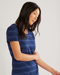 ALTERNATE VIEW OF WOMEN'S COTTON SLUB MIDI DRESS IN INDIGO BLUE STRIPE image number 4