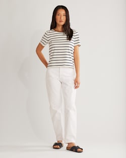 WOMEN'S SANDY DESCHUTES STRIPE TEE IN ANTIQUE WHITE/NAVY image number 1