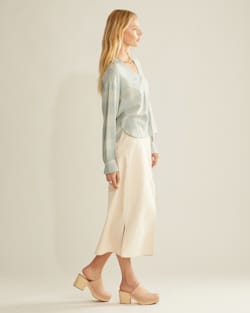 ALTERNATE VIEW OF WOMEN'S AMELIA V-NECK SHIRT IN SILVER BLUE/SANDSHELL CHECK image number 4