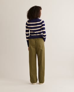ALTERNATE VIEW OF WOMEN'S COTTON/CASHMERE STRIPED PULLOVER IN NAVY/CREAM image number 3