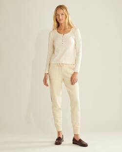 WOMEN'S LONG-SLEEVE COTTON SLUB HENLEY TEE IN ANTIQUE WHITE image number 1