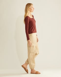 ALTERNATE VIEW OF WOMEN'S LONG-SLEEVE COTTON SLUB HENLEY TEE IN BRANDIED PLUM image number 2