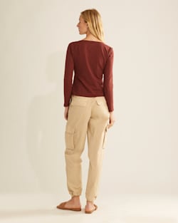 ALTERNATE VIEW OF WOMEN'S LONG-SLEEVE COTTON SLUB HENLEY TEE IN BRANDIED PLUM image number 3